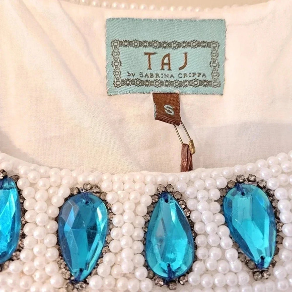 TAJ By Sabrina Crippa Handmade Beaded Bohemian Bell Sleeve Cotton Tunic Blouse S - Picture 14 of 14